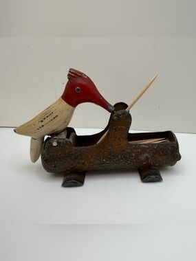 Vintage Cast Iron Woodpecker Toothpick Holder